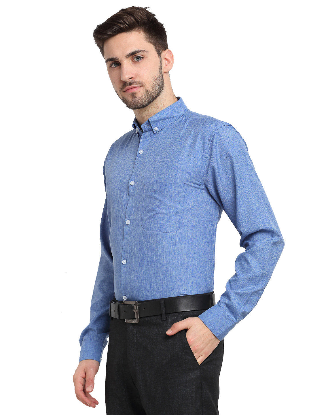 Jainish Blue Men's Button Down Collar Cotton Formal Shirt ( SF 785Light-Blue ) - Distacart