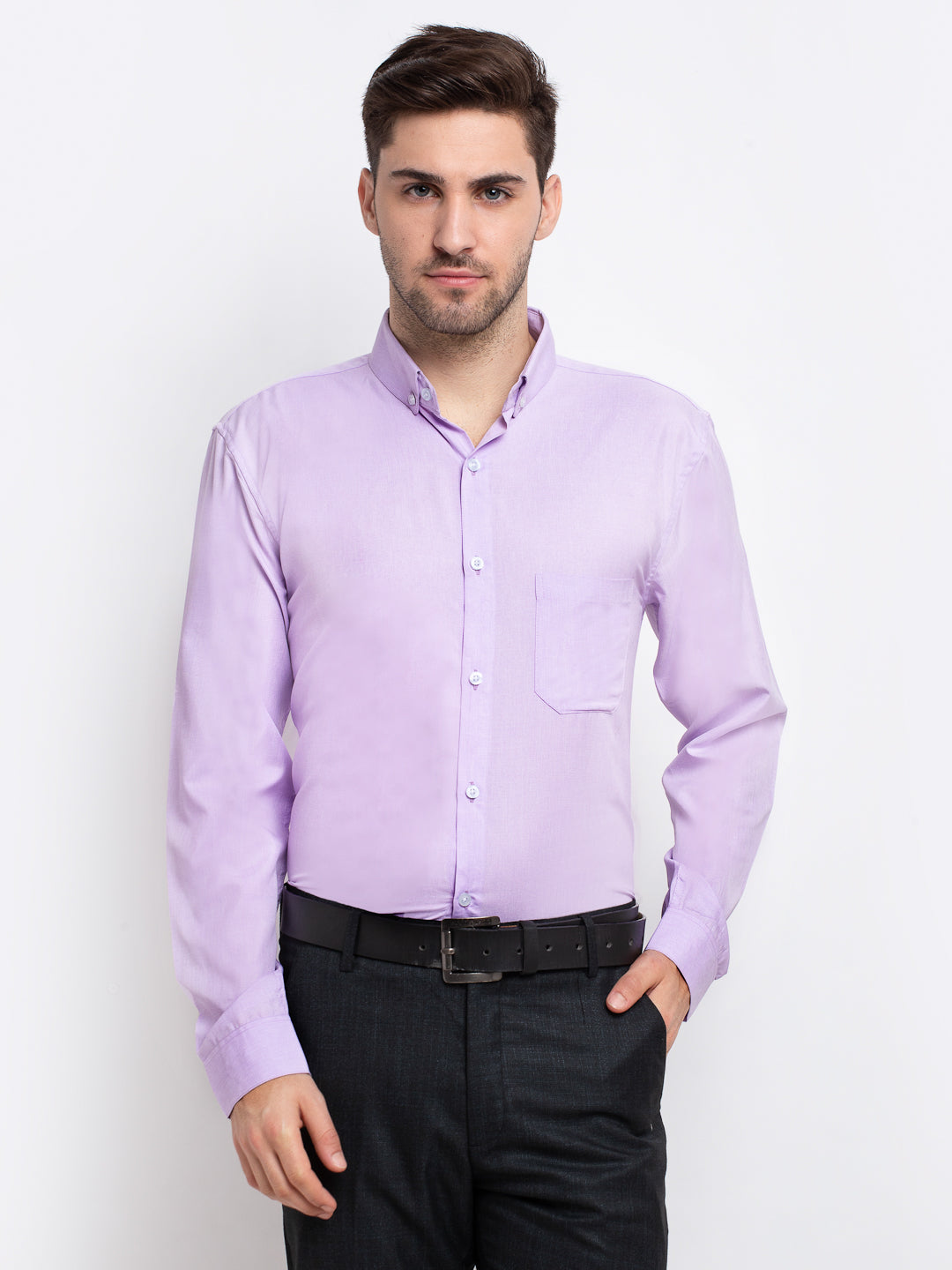 Jainish Purple Men's Button Down Collar Cotton Formal Shirt ( SF 785Light-Purple ) - Distacart
