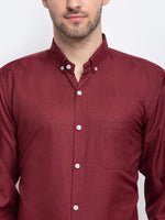 Thumbnail for Jainish Maroon Men's Button Down Collar Cotton Formal Shirt ( SF 785Maroon ) - Distacart