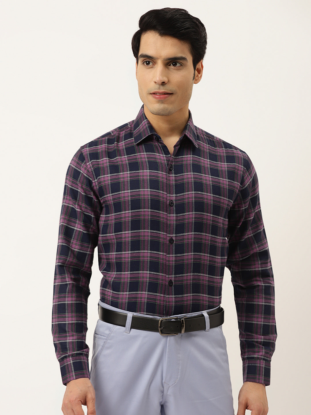 Jainish Pink Men's Formal Cotton Checked Shirt ( SF 786Pink ) - Distacart