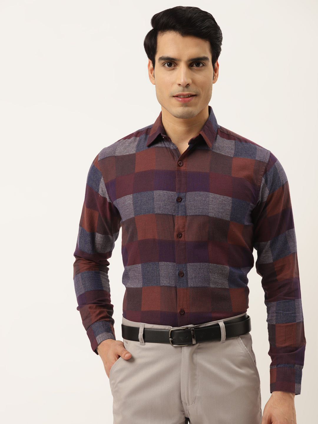 Jainish Brown Men's Formal Cotton Checked Shirt ( SF 787Brown ) - Distacart