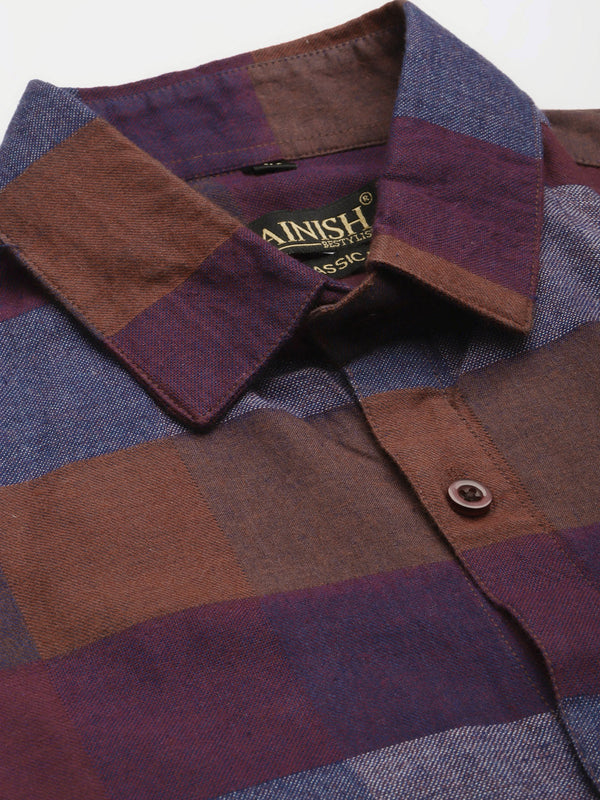 Jainish Brown Men's Formal Cotton Checked Shirt ( SF 787Brown ) - Distacart