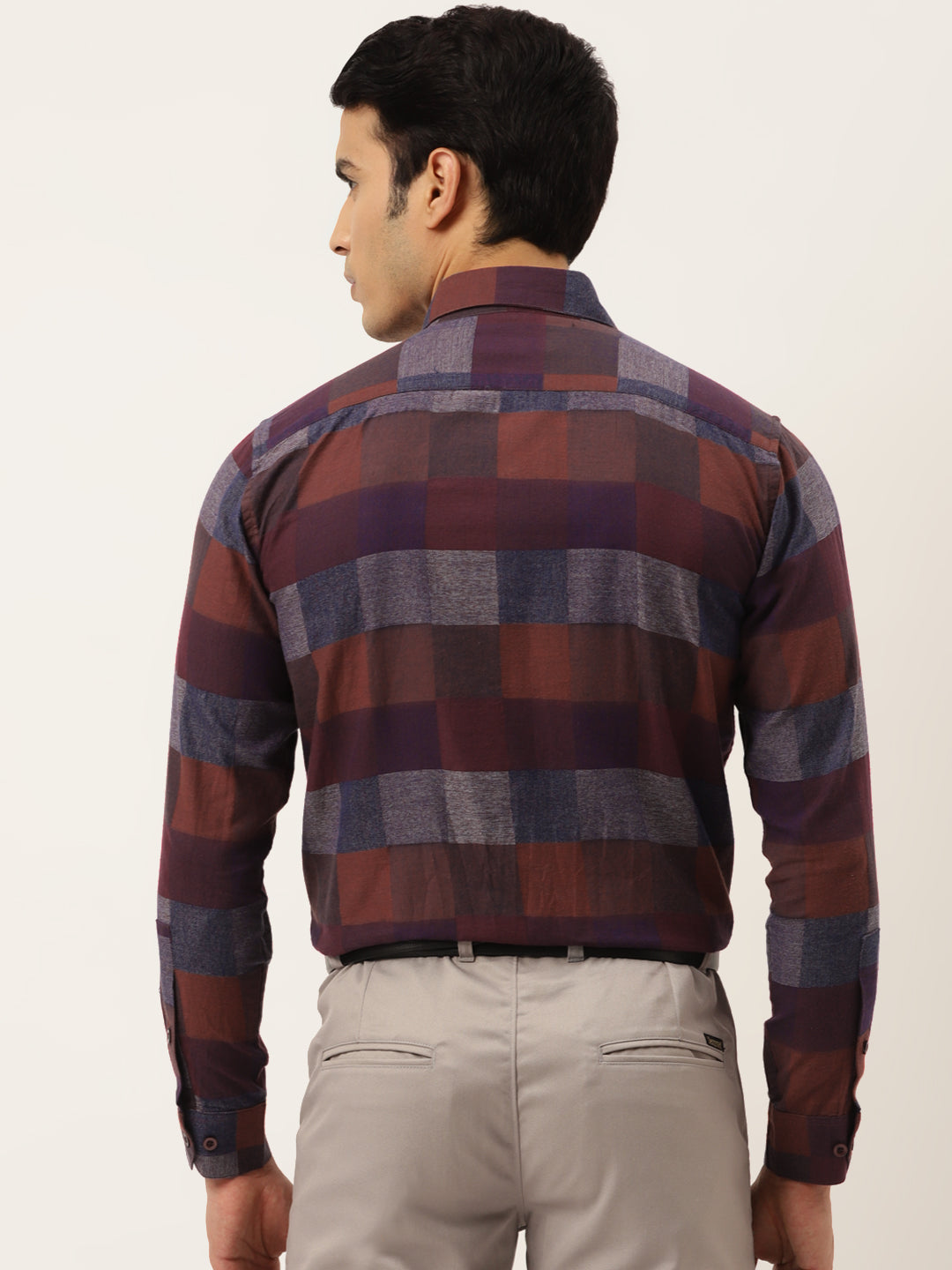 Jainish Brown Men's Formal Cotton Checked Shirt ( SF 787Brown ) - Distacart