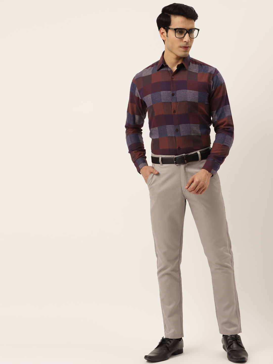 Jainish Brown Men's Formal Cotton Checked Shirt ( SF 787Brown ) - Distacart