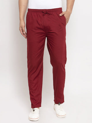 Jainish Men's Maroon Solid Cotton Track Pants ( JOG 011Maroon ) - Distacart