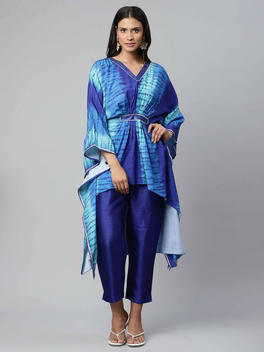 Ahalyaa Women Royal Blue Crepe Digital Printed Kaftan Kurta - Distacart