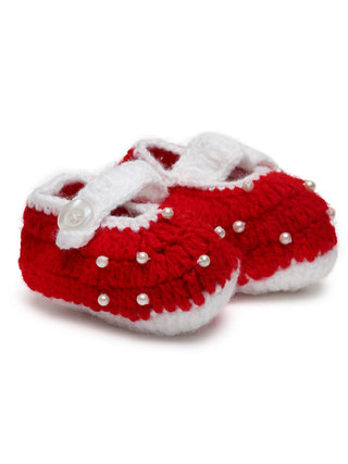 Chutput Kids Woollen Hand Knitted Self Desgin Detailed Booties - Red - Distacart