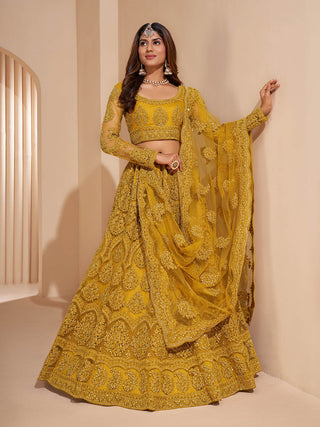 Myra Mustard Yellow Heavy Embroidered Designer Lehenga - Distacart