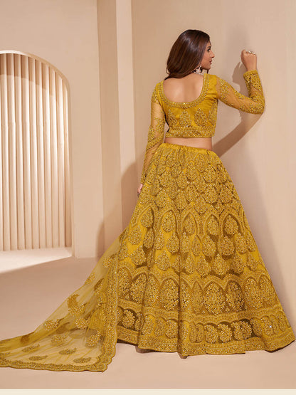 Myra Mustard Yellow Heavy Embroidered Designer Lehenga - Distacart
