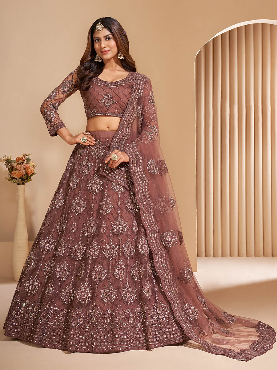 Myra Brown Heavy Embroidered Designer Lehenga - Distacart