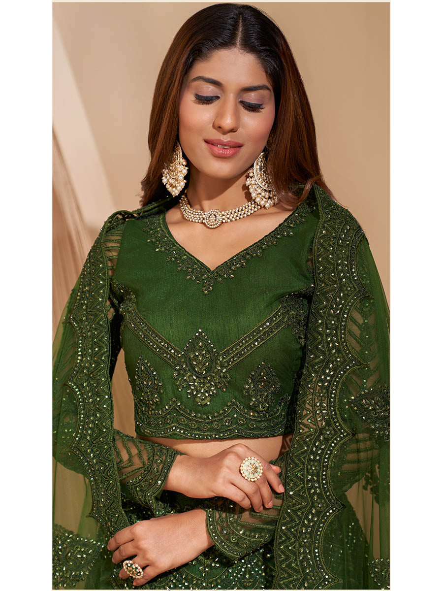 Myra Mehendi Green Heavy Embroidered Designer Lehenga - Distacart