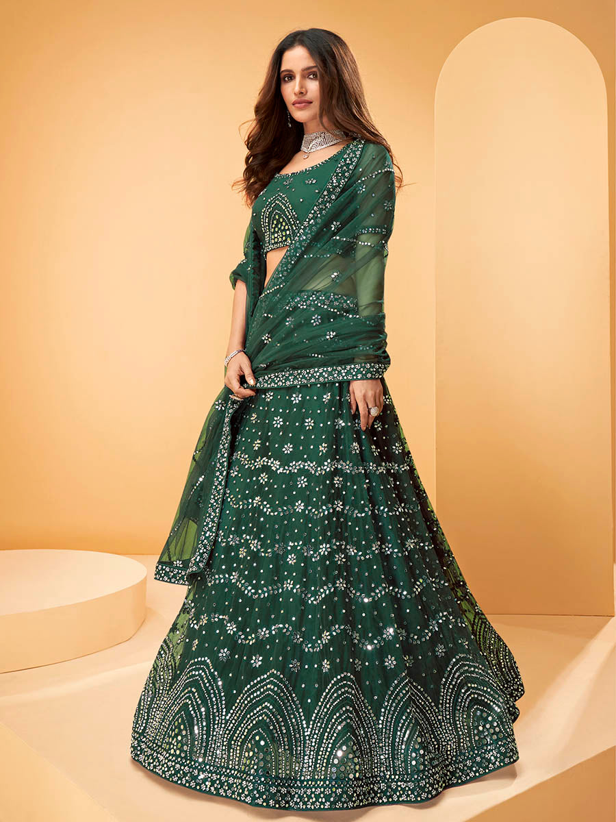 Myra Green Heavy Embroidered net Designer Lehenga - Distacart