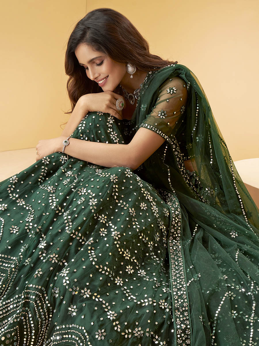 Myra Green Heavy Embroidered net Designer Lehenga - Distacart