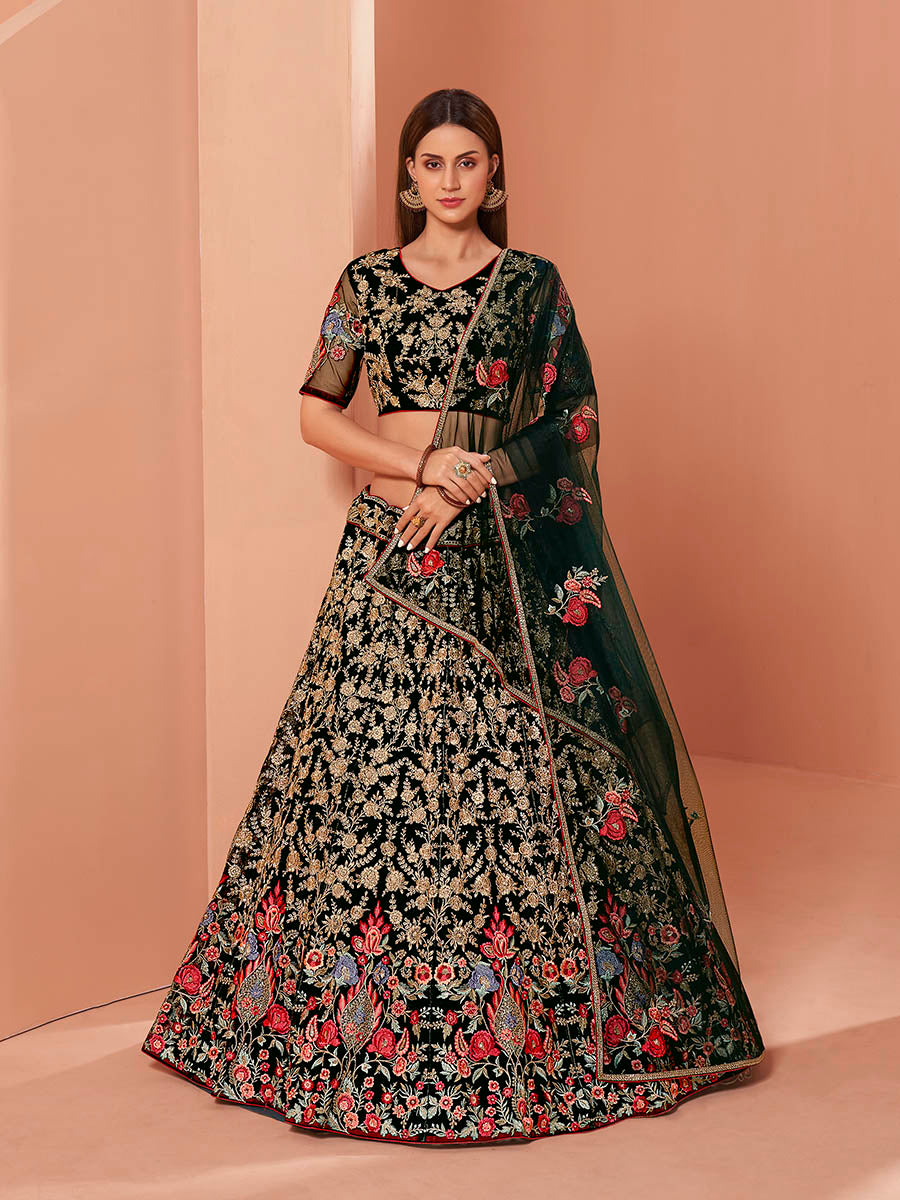 Myra Green Heavy Embroidered Lehenga - Distacart