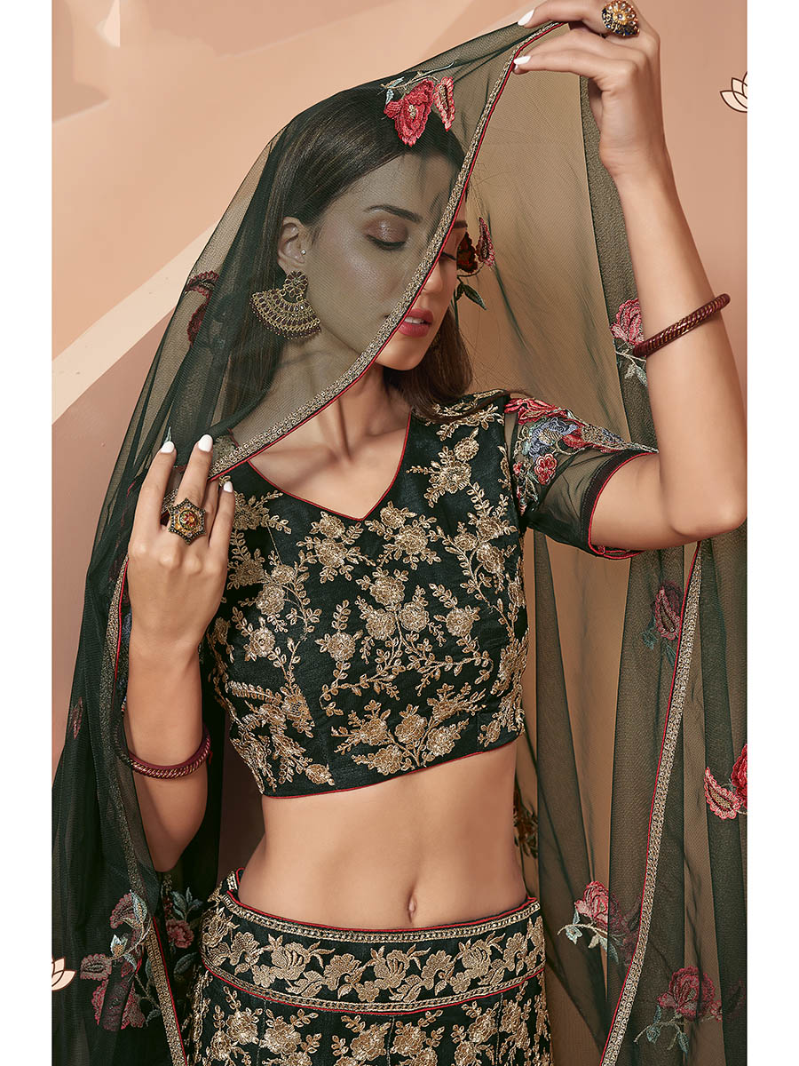 Myra Green Heavy Embroidered Lehenga - Distacart