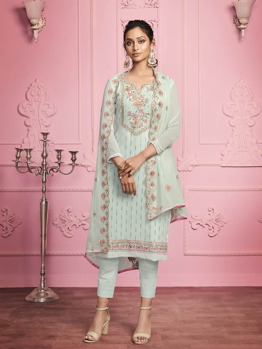 Myra Misty Teal Georgette Salwar Kameez - Distacart