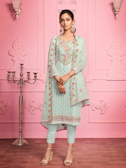 Myra Misty Teal Georgette Salwar Kameez - Distacart