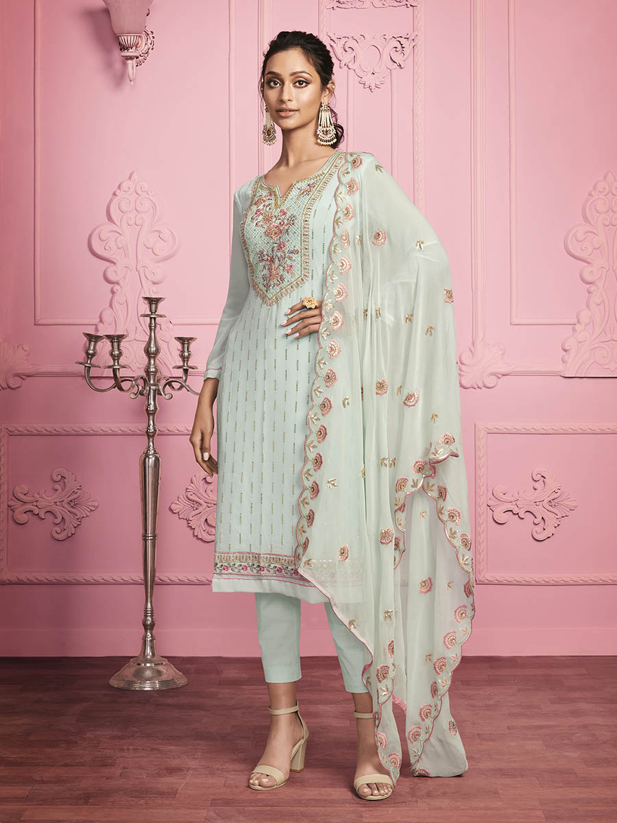 Myra Misty Teal Georgette Salwar Kameez - Distacart