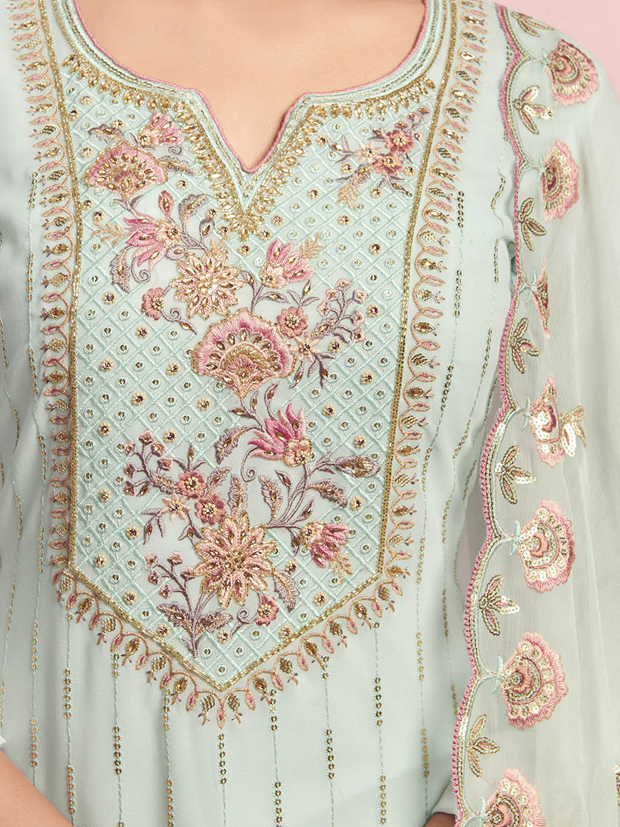 Myra Misty Teal Georgette Salwar Kameez - Distacart