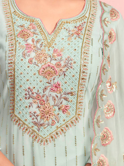 Myra Misty Teal Georgette Salwar Kameez - Distacart