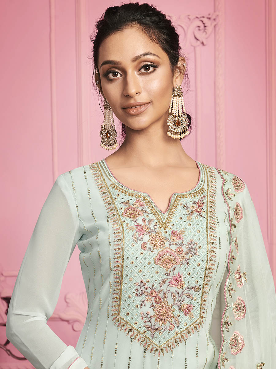 Myra Misty Teal Georgette Salwar Kameez - Distacart