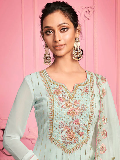 Myra Misty Teal Georgette Salwar Kameez - Distacart