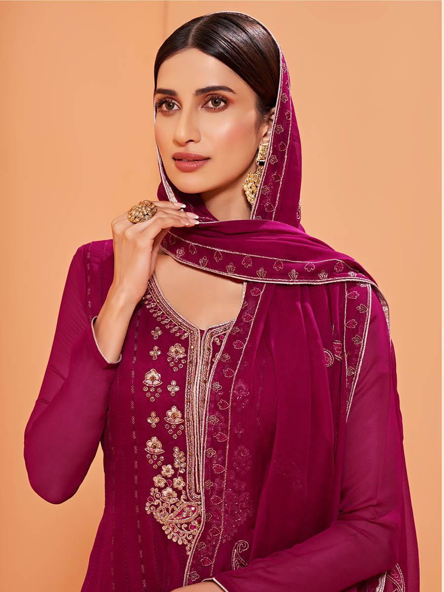 Myra Magenta Heavy Embroidered Sharara Suit - Distacart