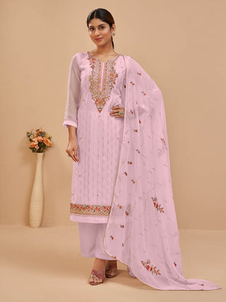 Myra Light Pink Pure Georgette Embroidered Suit - Distacart