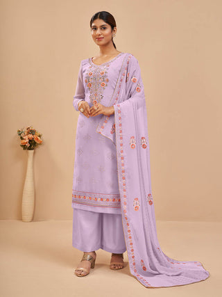 Myra Lovender Pure Georgette Embroidered Suit - Distacart