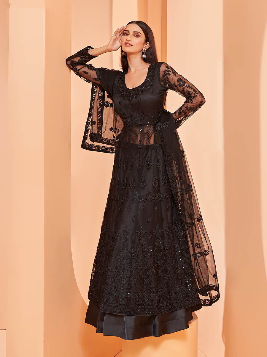 Myra Black Butterfly Net Embroidery Anarkali