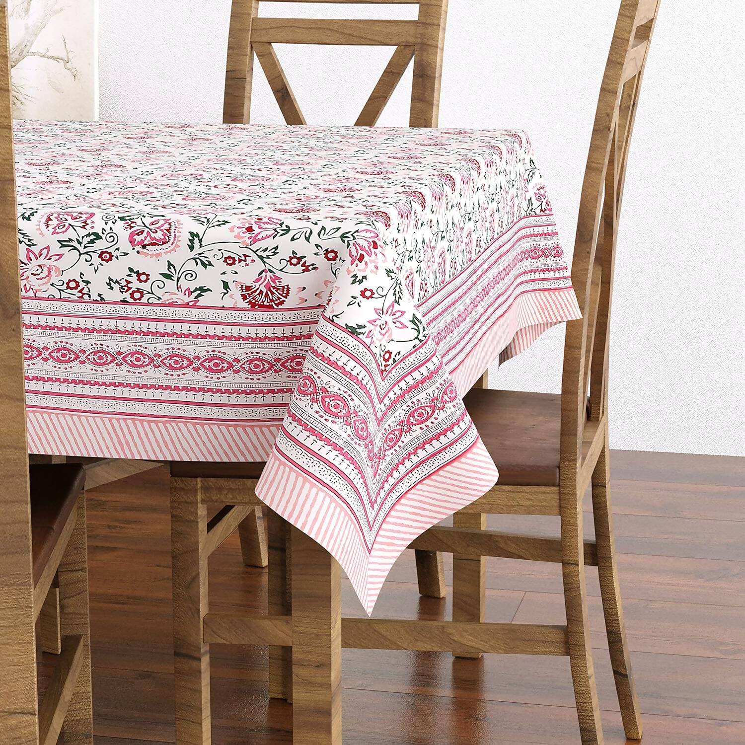 Blocks Of India Hand Block Printed Cotton Rectangular Table Cloth - Pink Kalamkari - Distacart