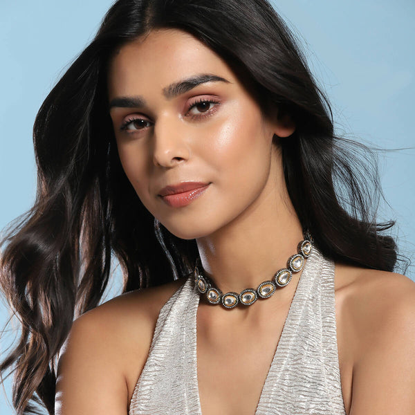 Silver-Toned Brass Rhodium-Plated Necklace - Ruby Raang - Distacart