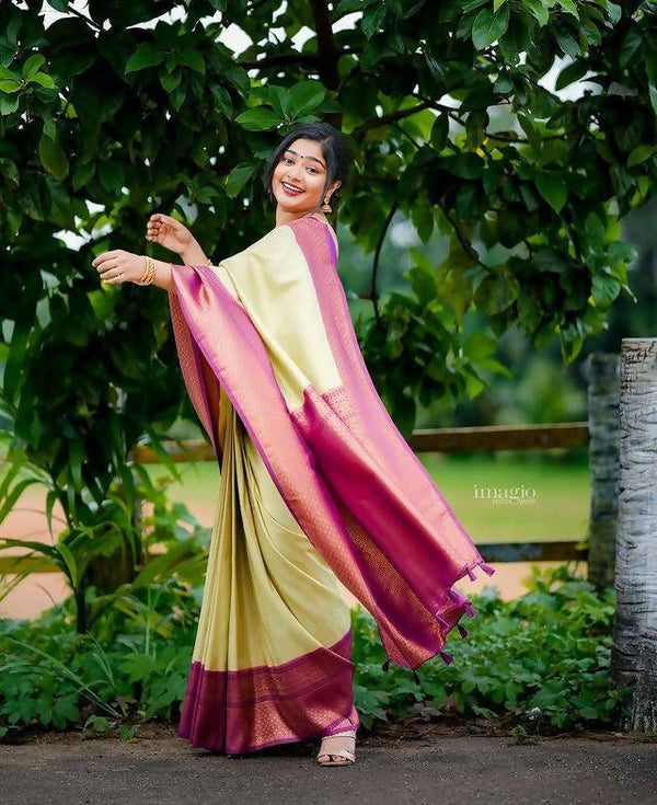 DEIANA'S Beautiful Golden Jari with New Design Soft Lichi Silk Saree - Pista - Distacart