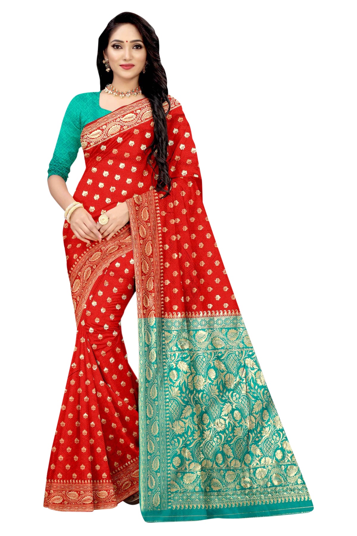 Vamika Red Weaving Banarasi Jacquard Saree - Distacart