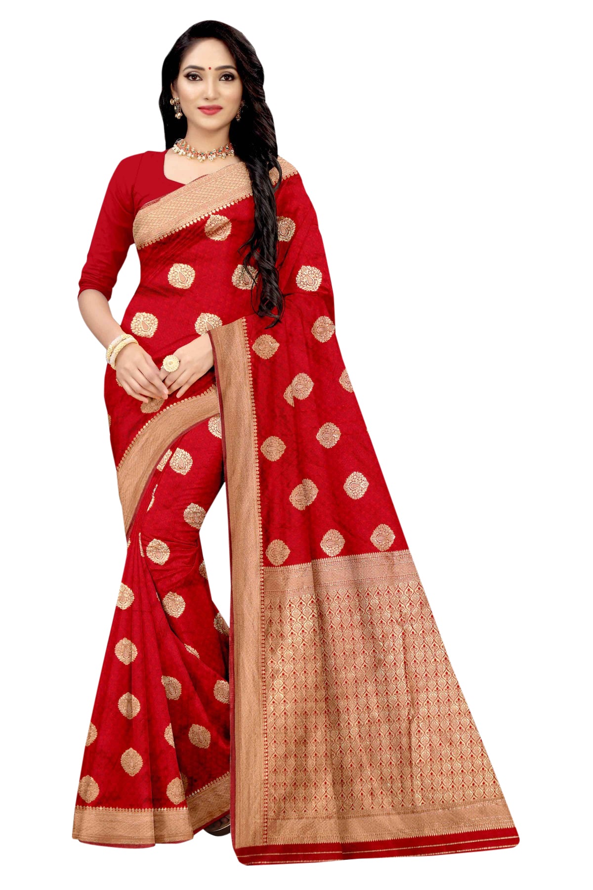 Vamika Red Weaving Banarasi Jacquard Saree - Distacart