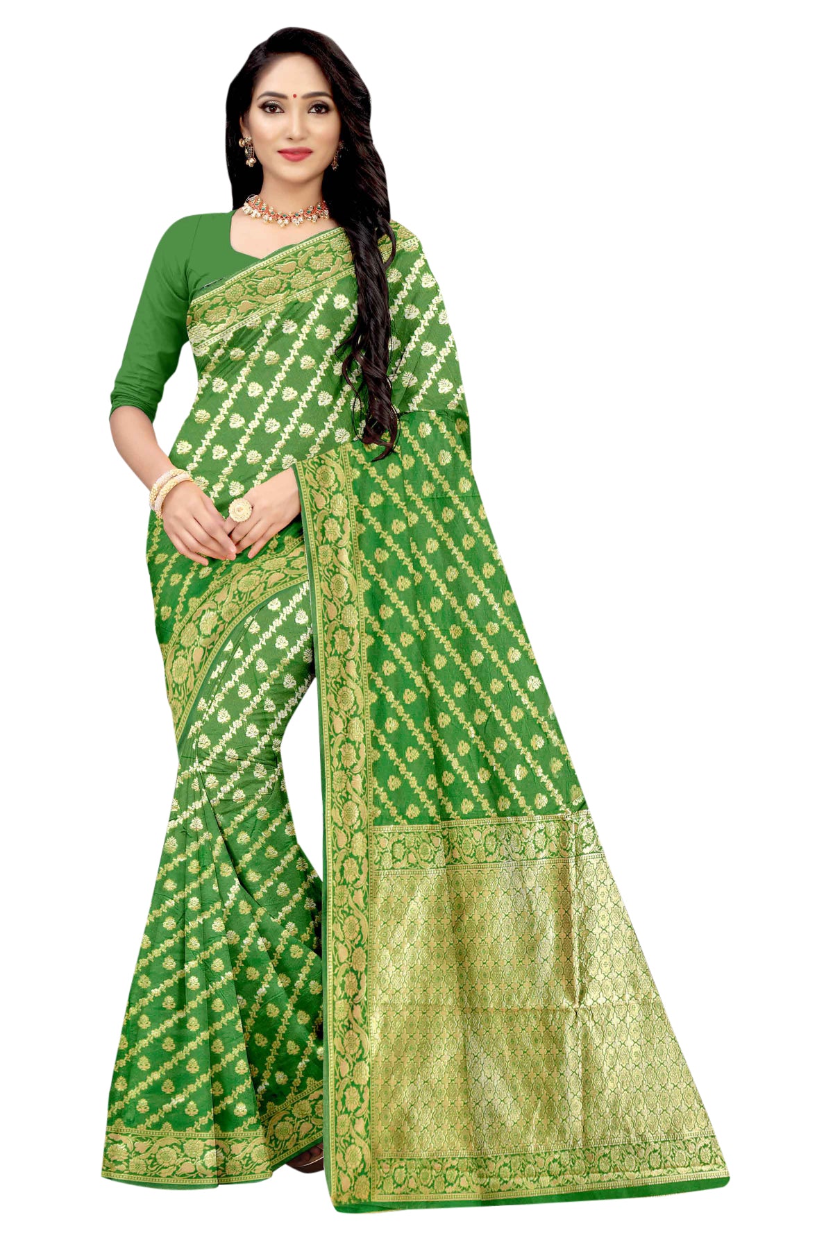 Vamika Green Weaving Banarasi Jacquard Saree - Distacart