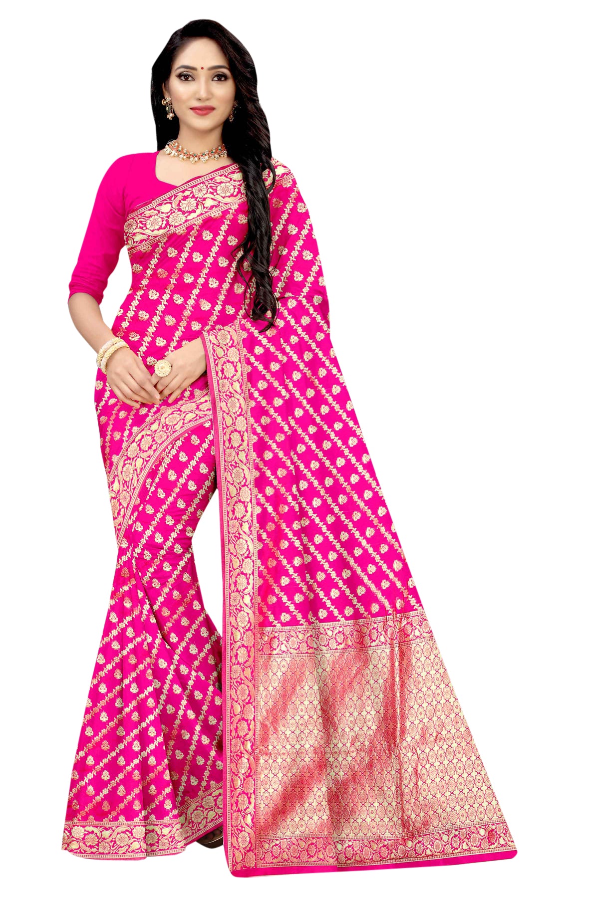 Vamika Pink Weaving Banarasi Jacquard Saree - Distacart