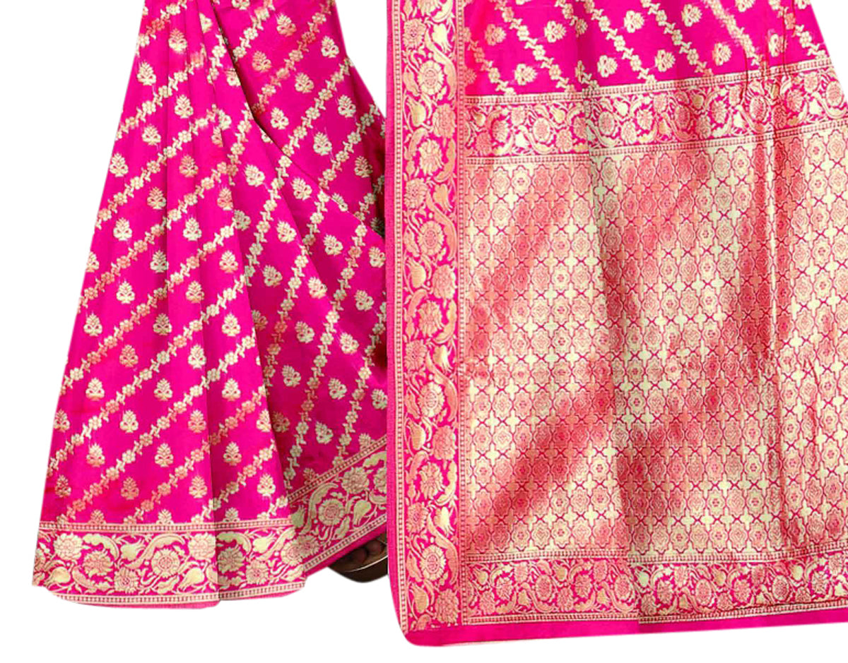Vamika Pink Weaving Banarasi Jacquard Saree - Distacart