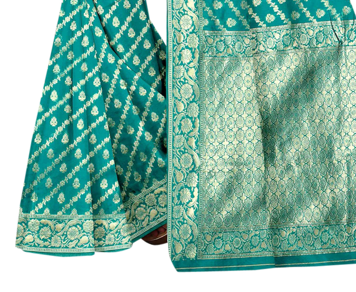 Vamika Rama Green Weaving Banarasi Jacquard Saree - Distacart
