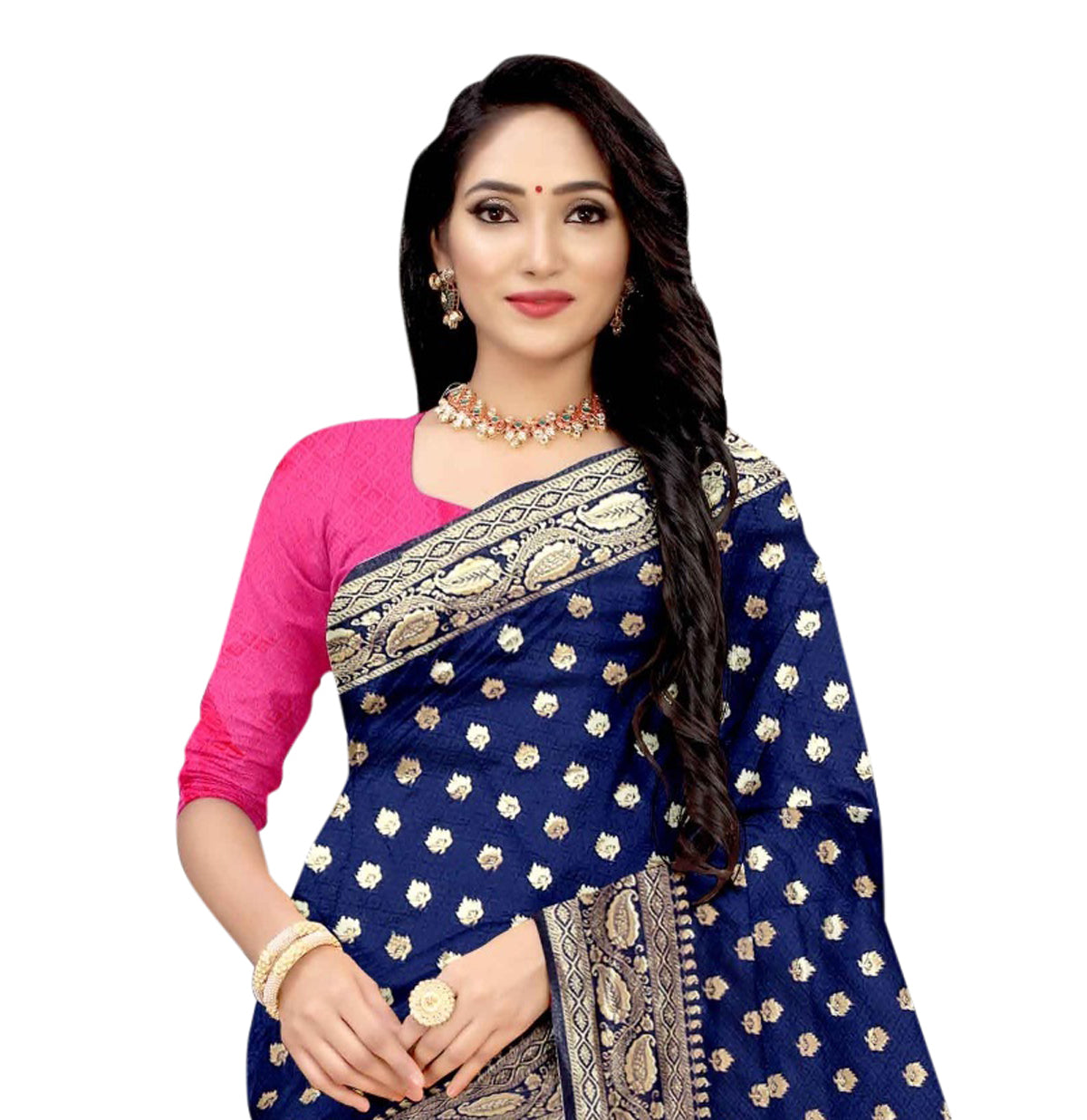 Vamika Navy Blue Weaving Banarasi Jacquard Saree - Distacart