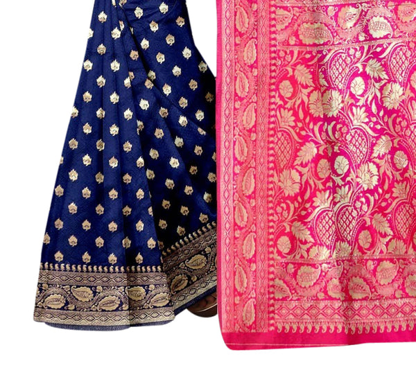 Vamika Navy Blue Weaving Banarasi Jacquard Saree - Distacart