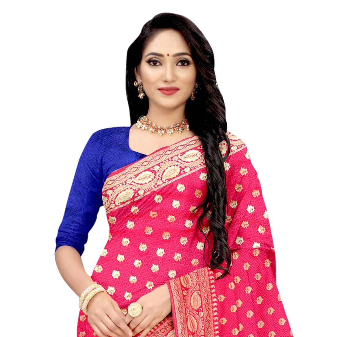 Vamika Pink Weaving Banarasi Jacquard Saree - Distacart