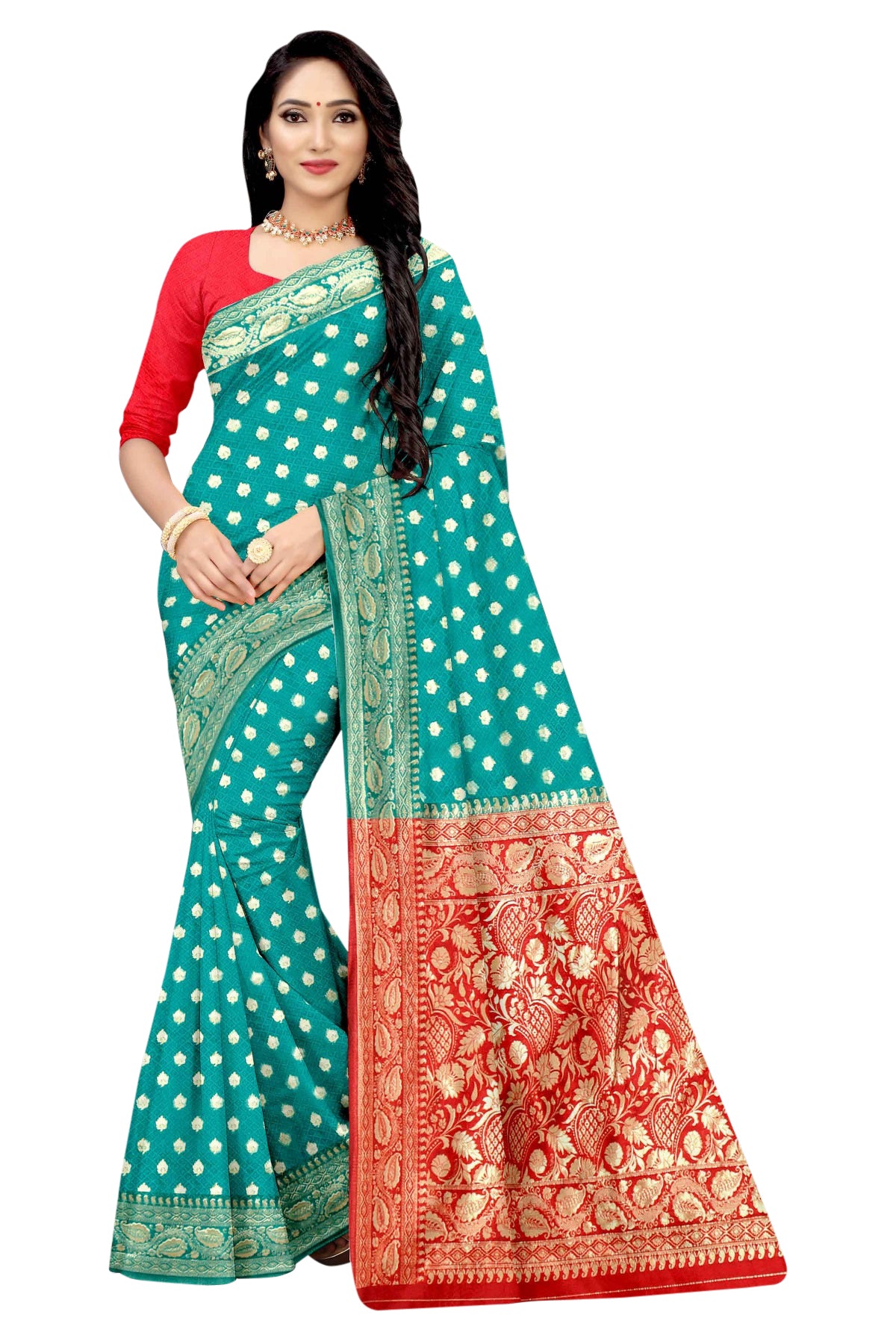 Vamika Rama Green Weaving Banarasi Jacquard Saree - Distacart