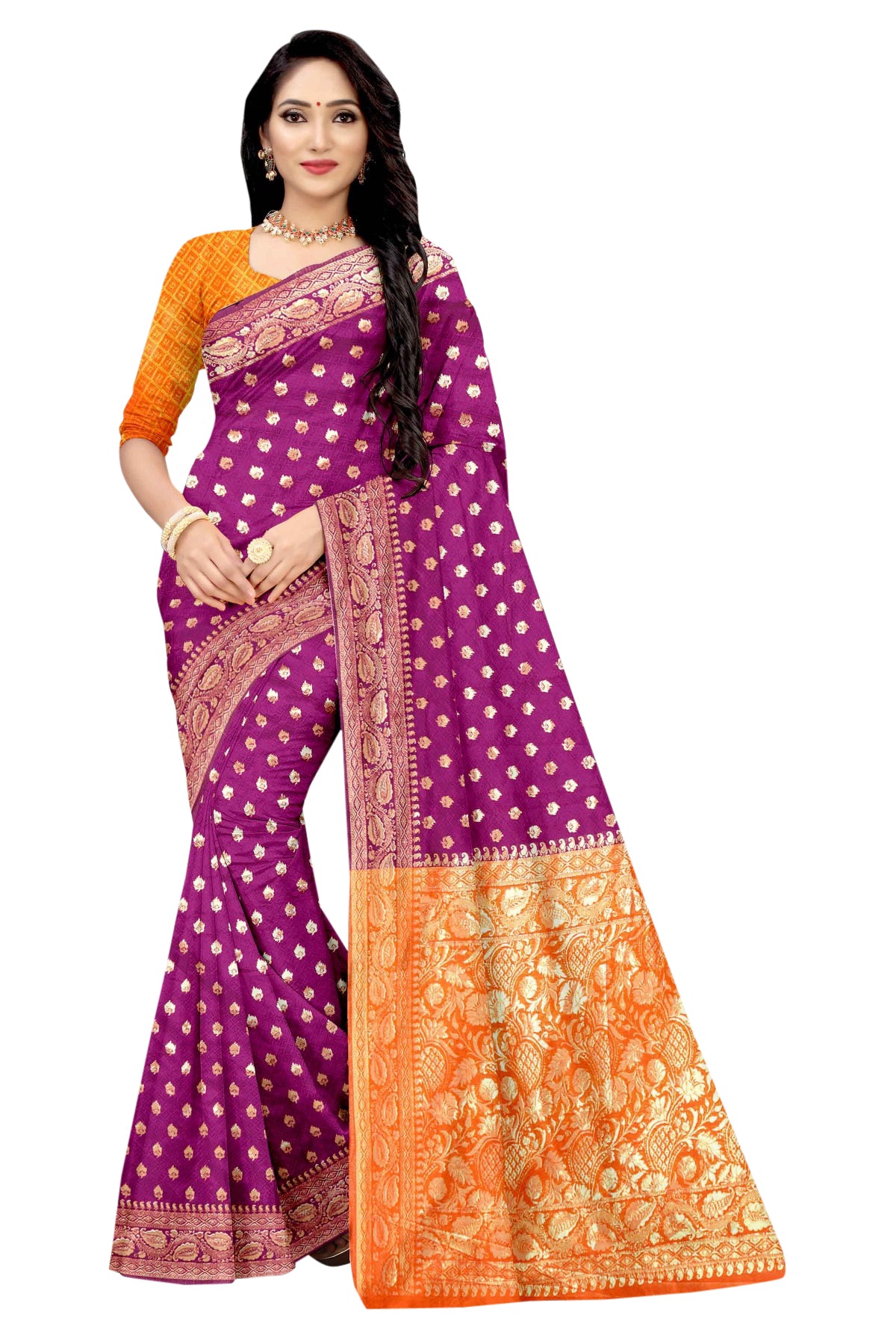 Vamika Purple Weaving Banarasi Jacquard Saree - Distacart