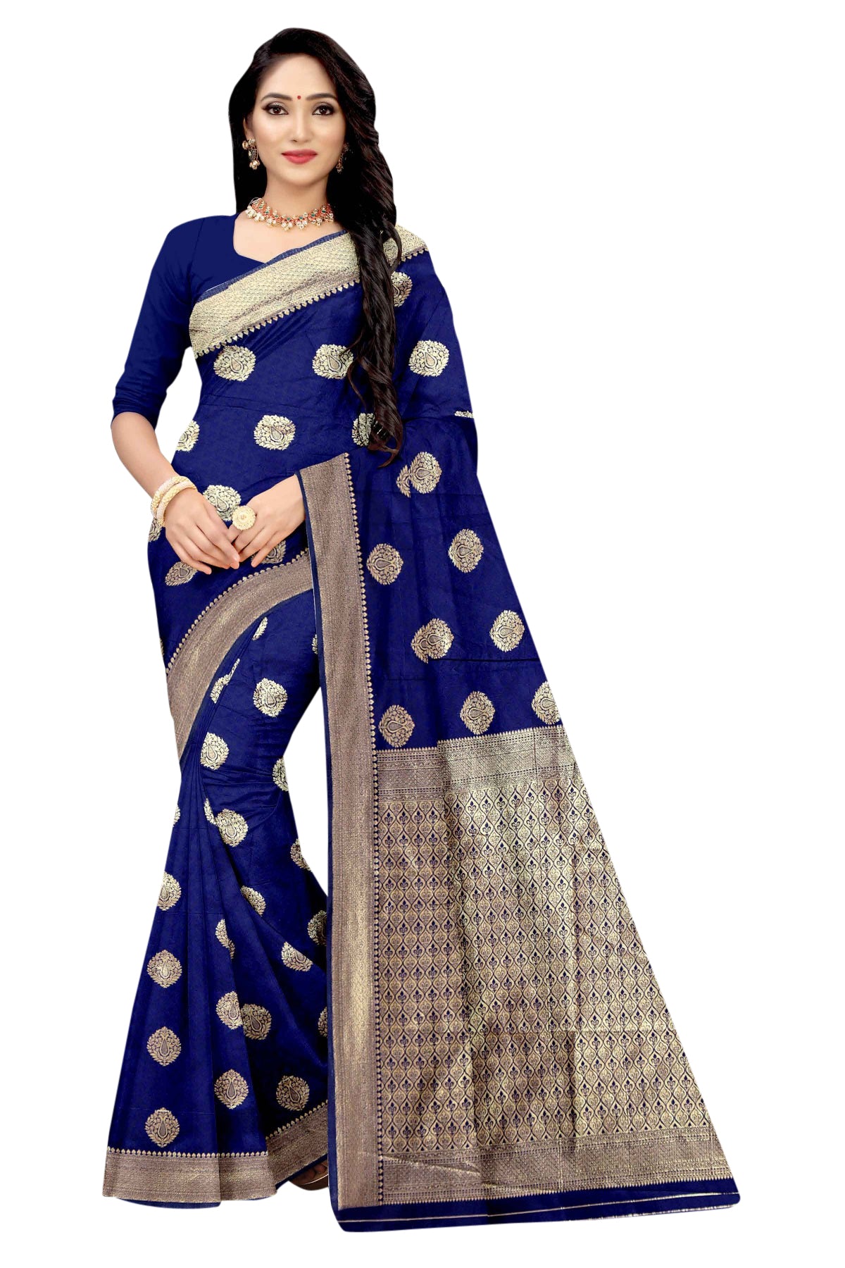 Vamika Blue Weaving Banarasi Jacquard Saree - Distacart