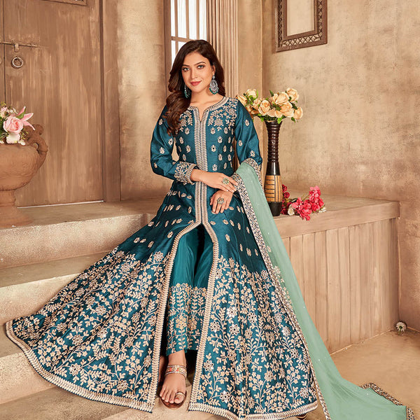 Myra Rama Art silk Embroidered Pant Style Anarkali Suit - Distacart