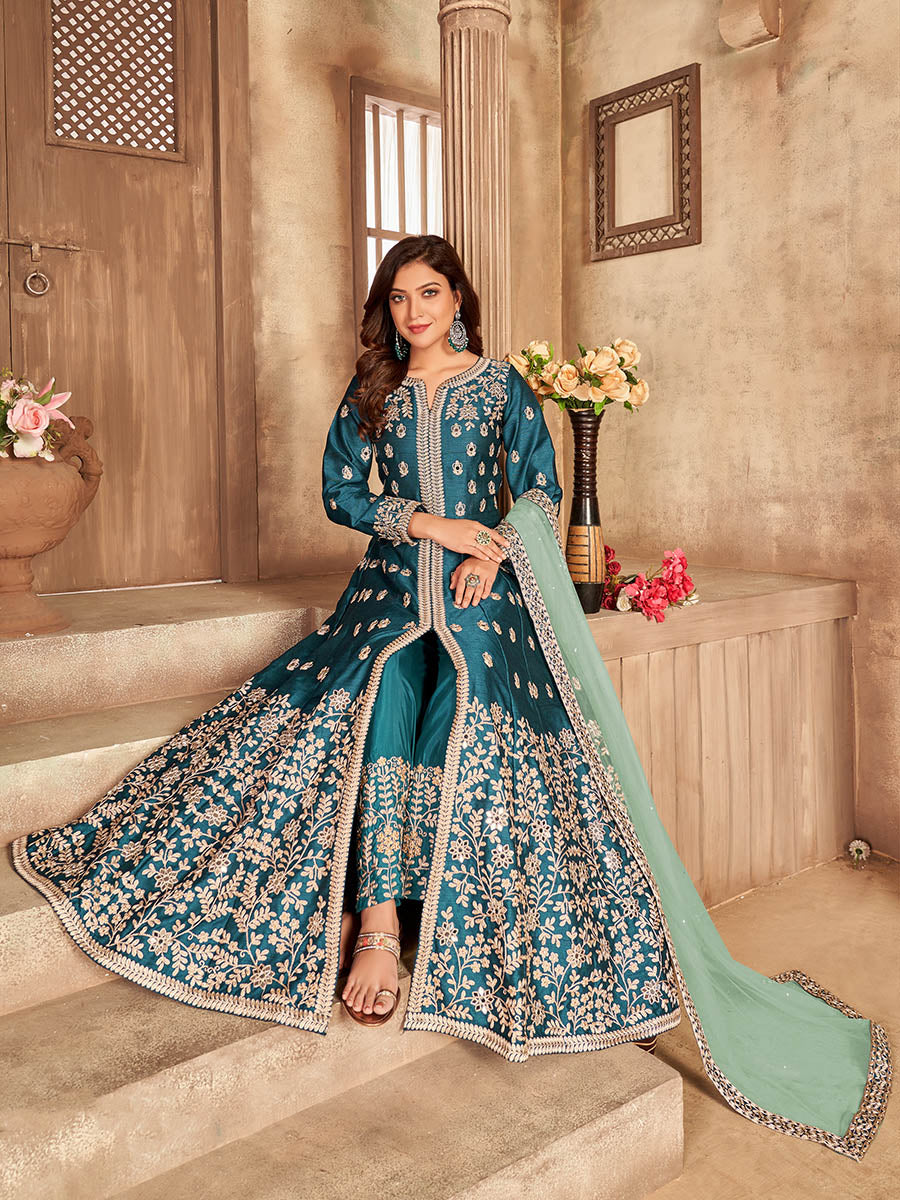 Myra Rama Art silk Embroidered Pant Style Anarkali Suit - Distacart