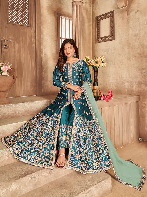 Myra Rama Art silk Embroidered Pant Style Anarkali Suit - Distacart