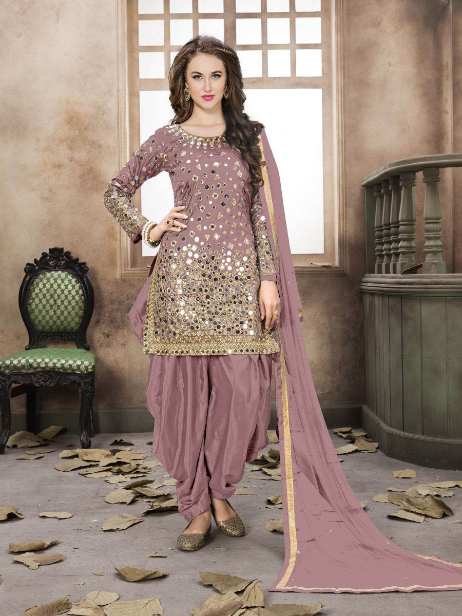 Myra Dusty Pink Tafeta Silk Patiyala Suit - Distacart