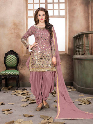 Myra Dusty Pink Tafeta Silk Patiyala Suit - Distacart